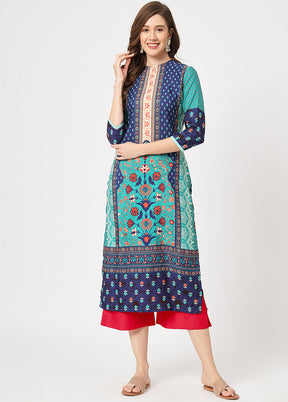 Navy Blue Readymade Rayon Kurti