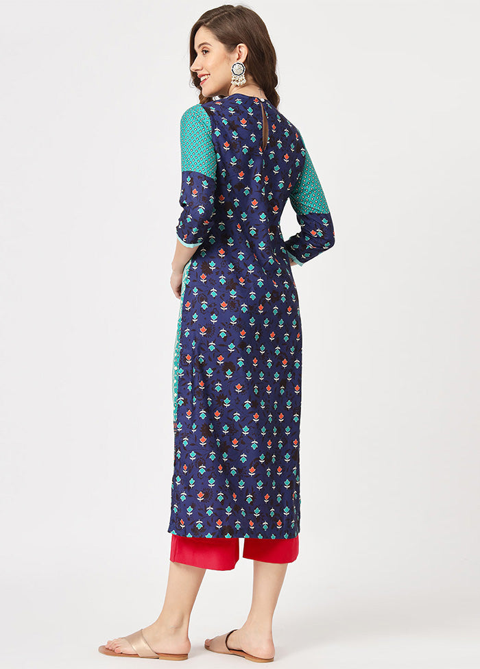 Navy Blue Readymade Rayon Kurti