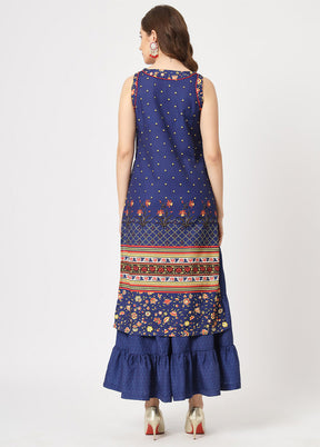 Navy Blue Readymade Rayon Kurti