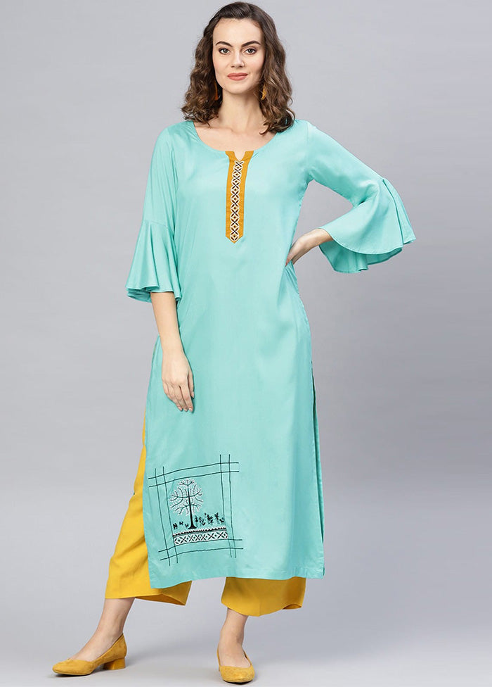 Sea Green Readymade Rayon Kurti