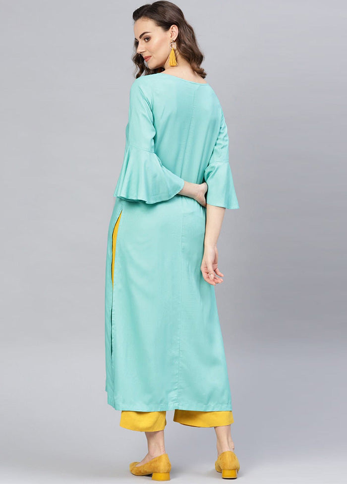 Sea Green Readymade Rayon Kurti