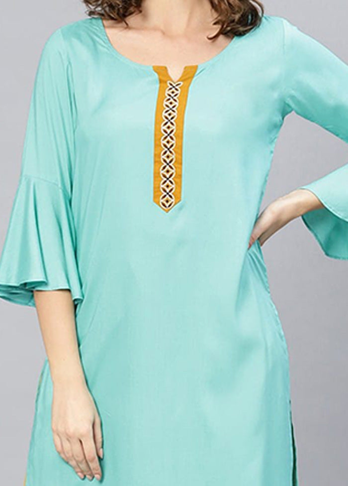 Sea Green Readymade Rayon Kurti