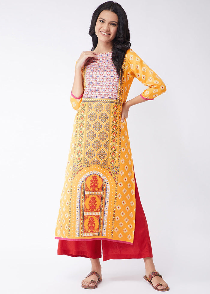 Yellow Readymade Silk Kurti