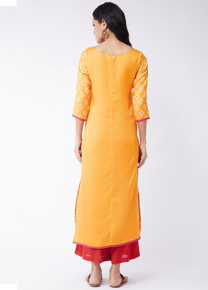 Yellow Readymade Silk Kurti