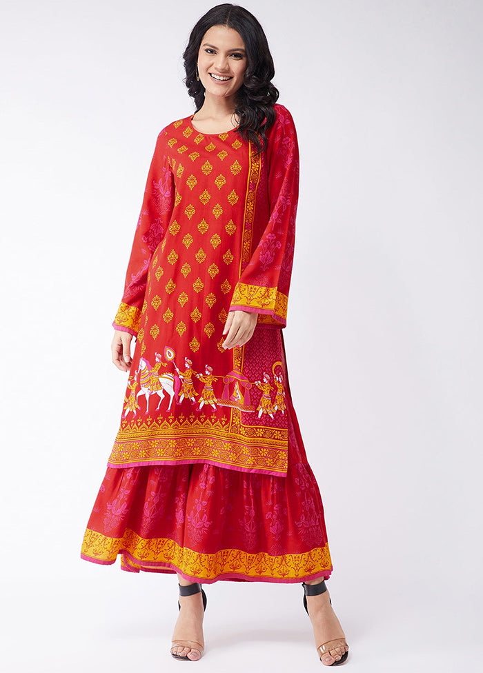 Red Readymade Silk Kurti