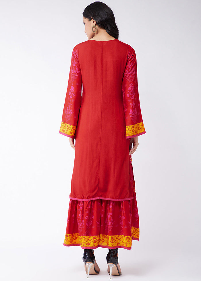 Red Readymade Silk Kurti