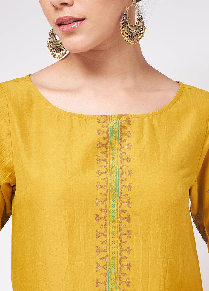 Mustard Readymade Silk Kurti