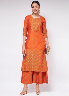 Orange Readymade Silk Kurti