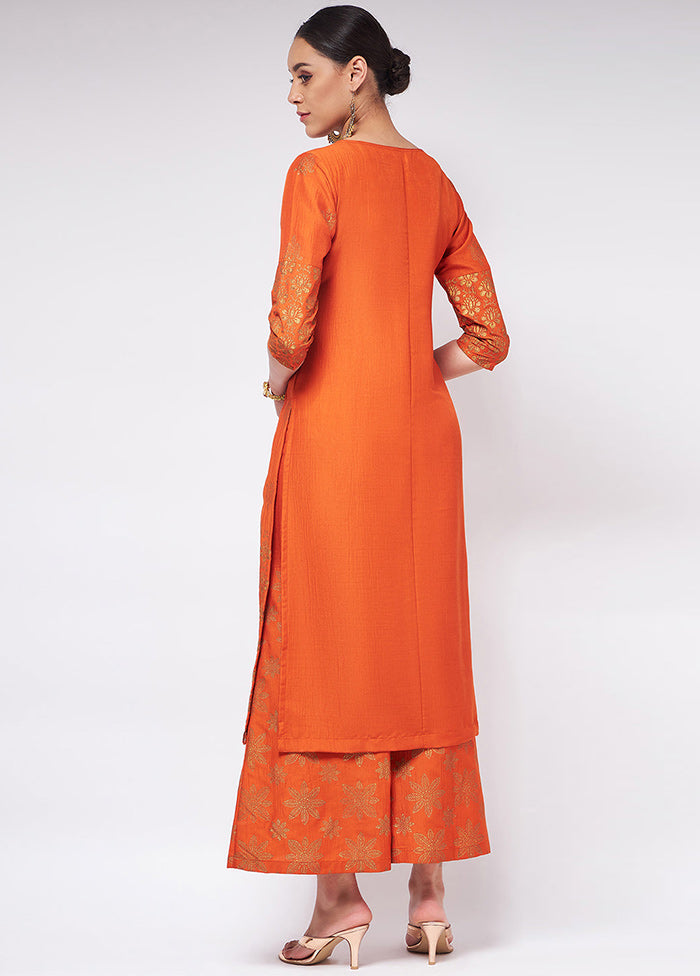 Orange Readymade Silk Kurti