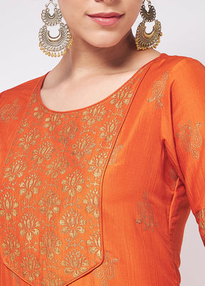 Orange Readymade Silk Kurti