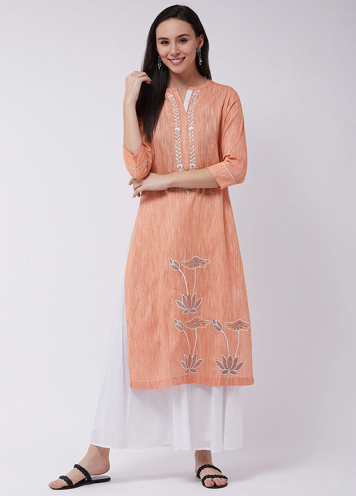 Orange Readymade Cotton Kurti