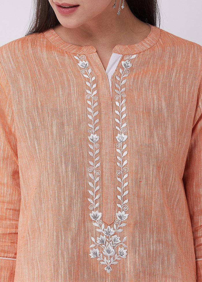 Orange Readymade Cotton Kurti