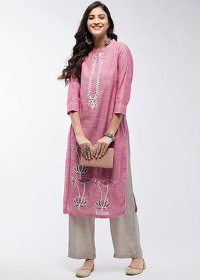 Pink Readymade Cotton Kurti