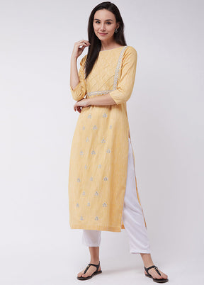 Yellow Readymade Cotton Kurti