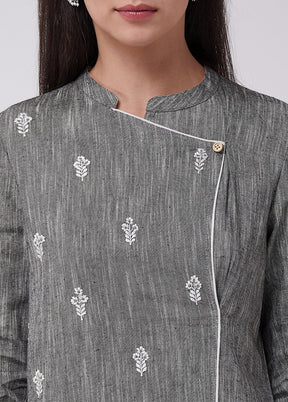 Grey Readymade Cotton Kurti