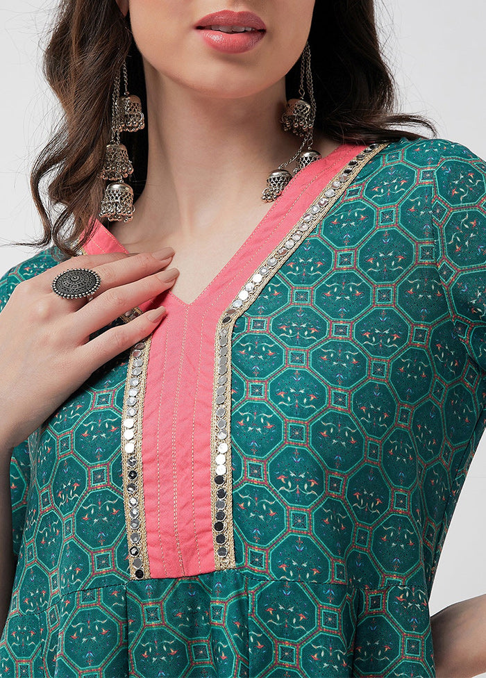 Green Readymade Rayon Kurti