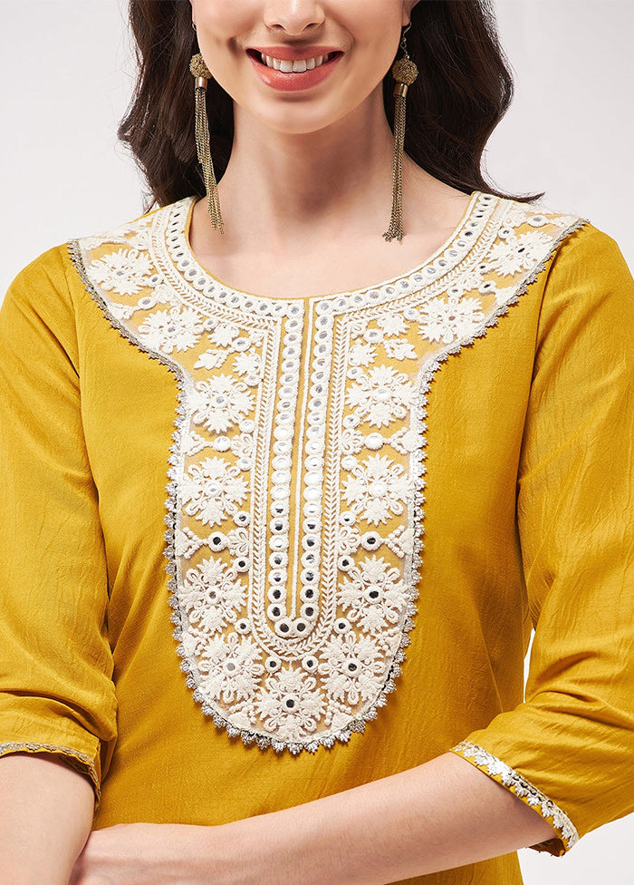 Mustard Readymade Silk Kurti