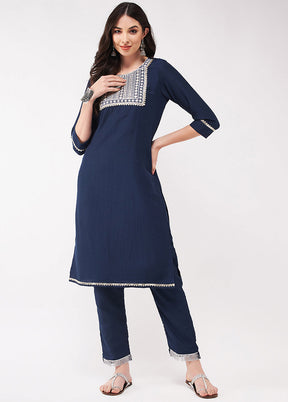 Navy Blue Readymade Silk Kurti