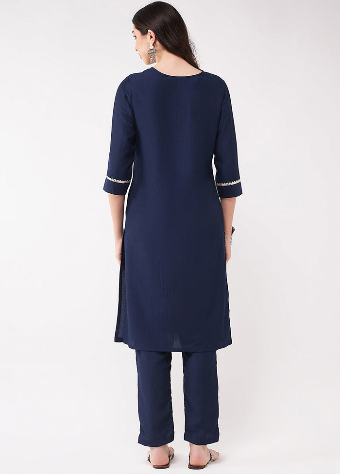 Navy Blue Readymade Silk Kurti