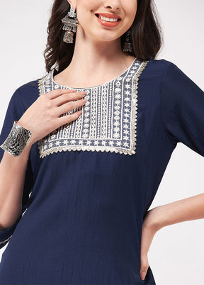 Navy Blue Readymade Silk Kurti