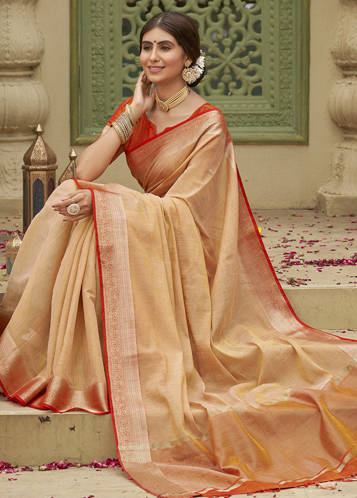 Beige Cotton Saree With Blouse Piece - Indian Silk House Agencies