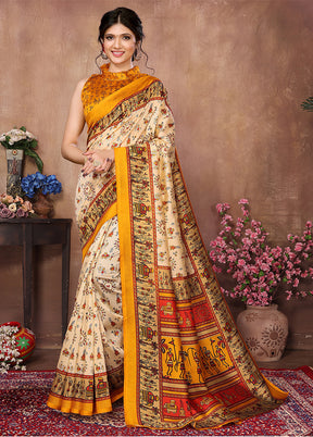 Chiku Dupion Silk Saree With Blouse Piece