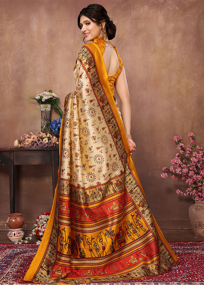 Chiku Dupion Silk Saree With Blouse Piece