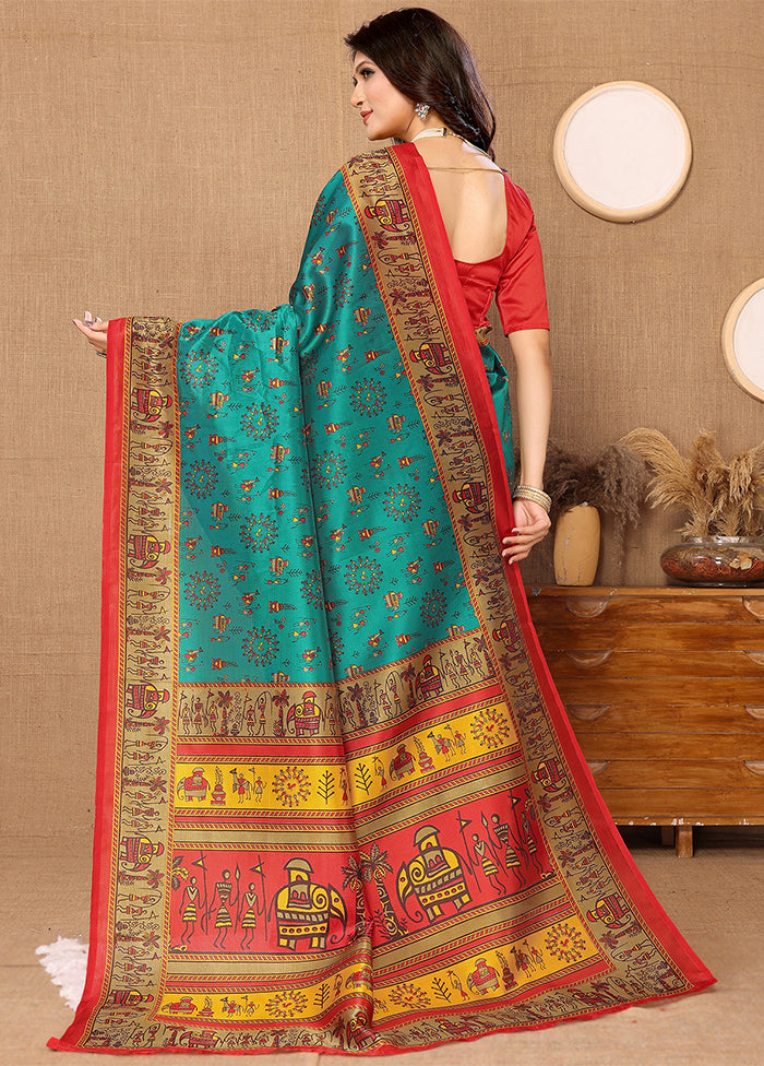 Rama Dupion Silk Saree With Blouse Piece