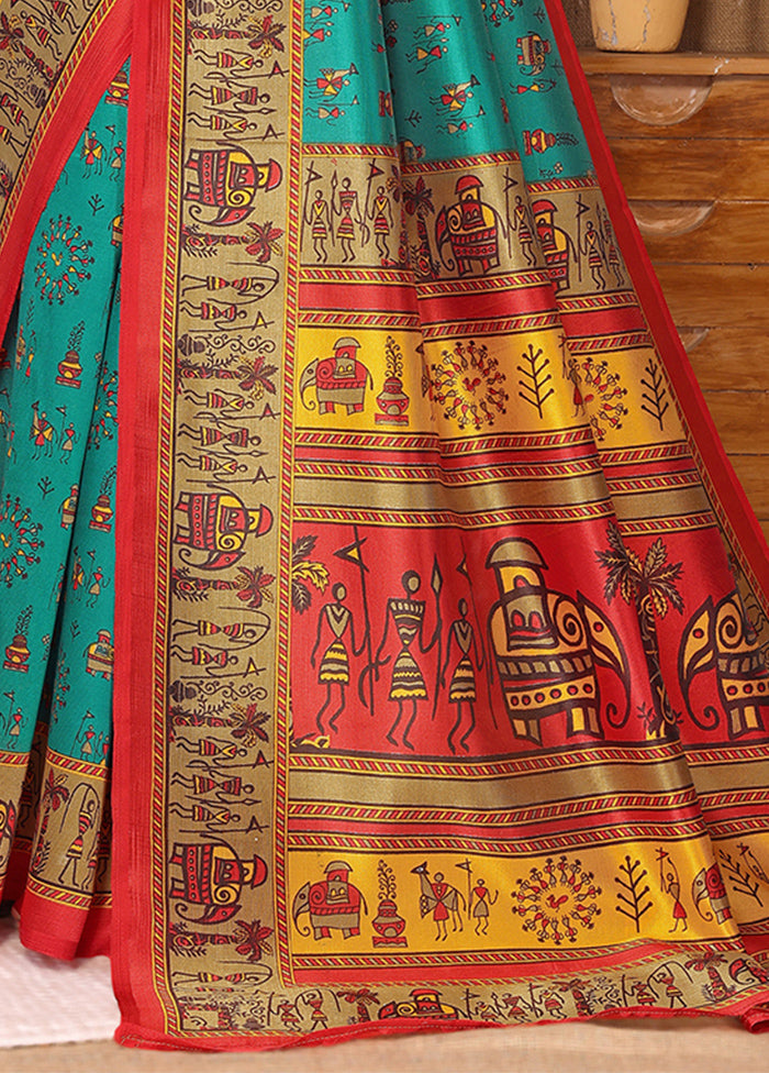 Rama Dupion Silk Saree With Blouse Piece