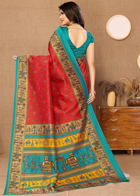 Red Dupion Silk Saree With Blouse Piece