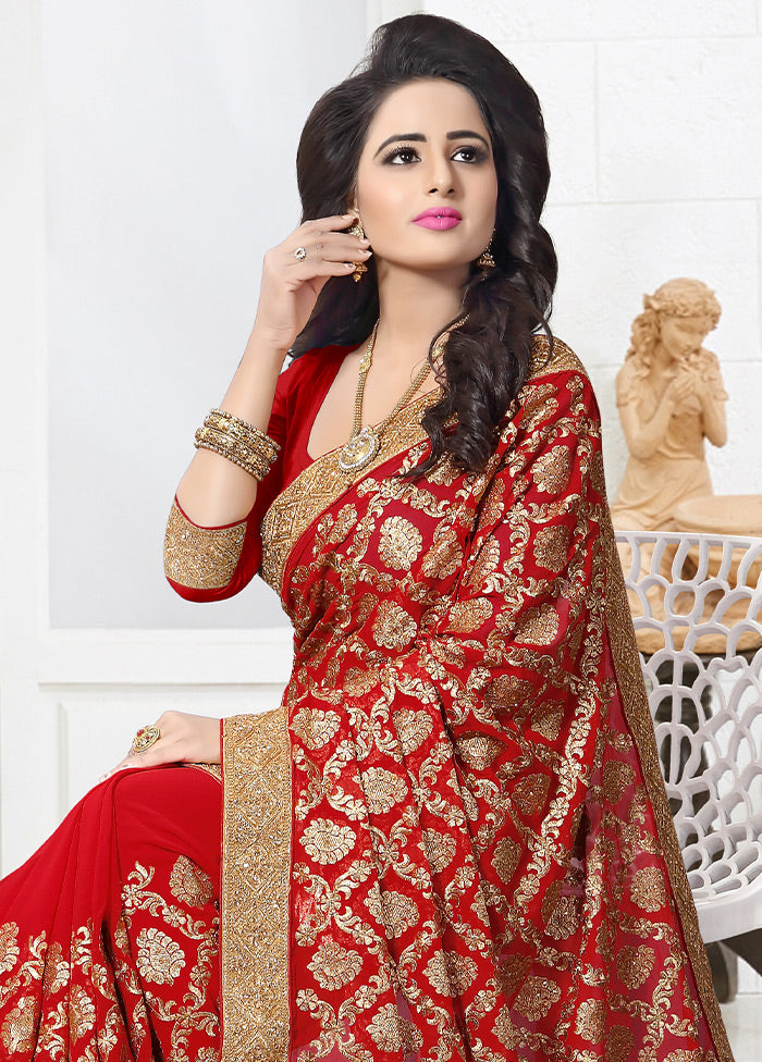 Red Georgette Saree With Blouse Piece - Indian Silk House Agencies