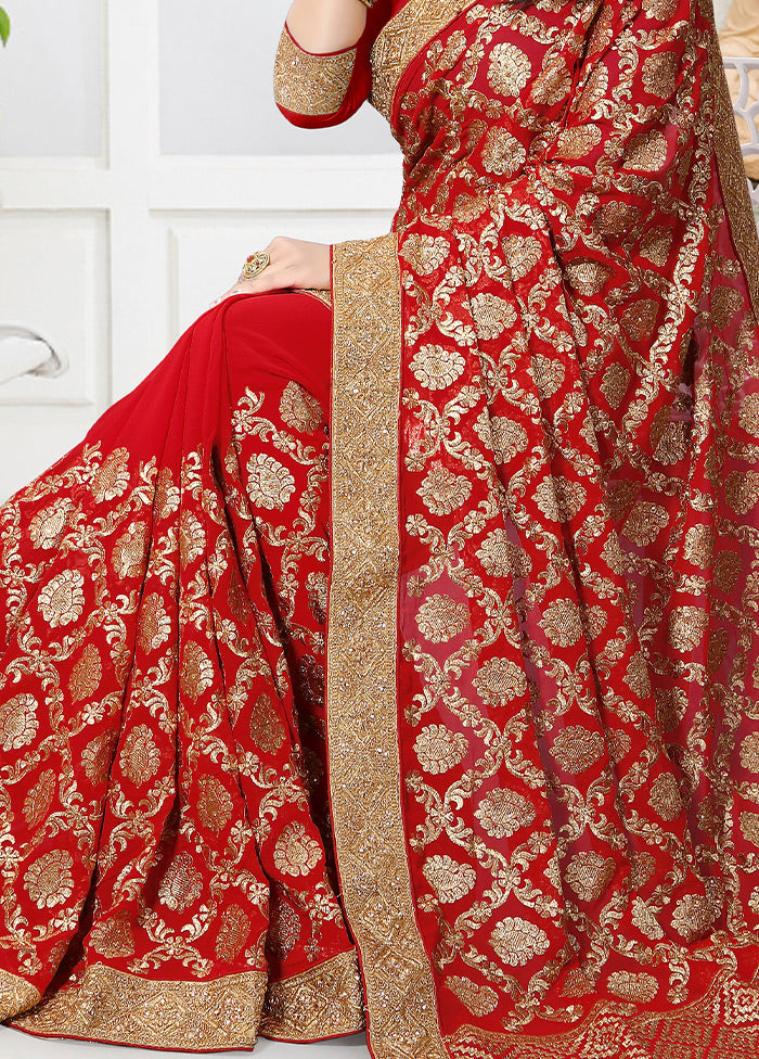 Red Georgette Saree With Blouse Piece - Indian Silk House Agencies