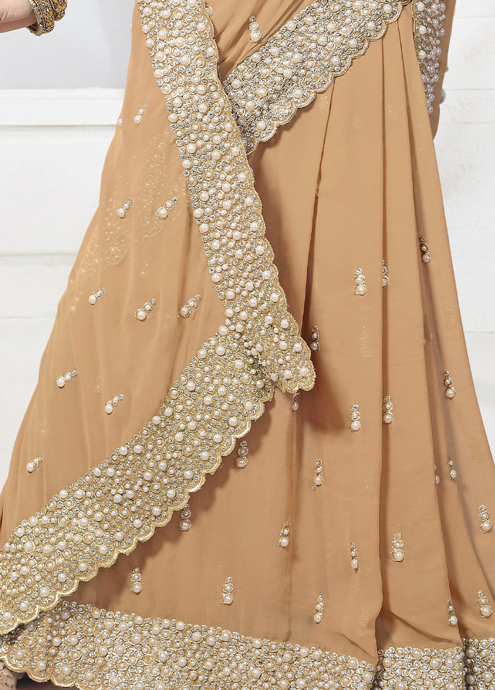 Beige Georgette Saree With Blouse Piece - Indian Silk House Agencies