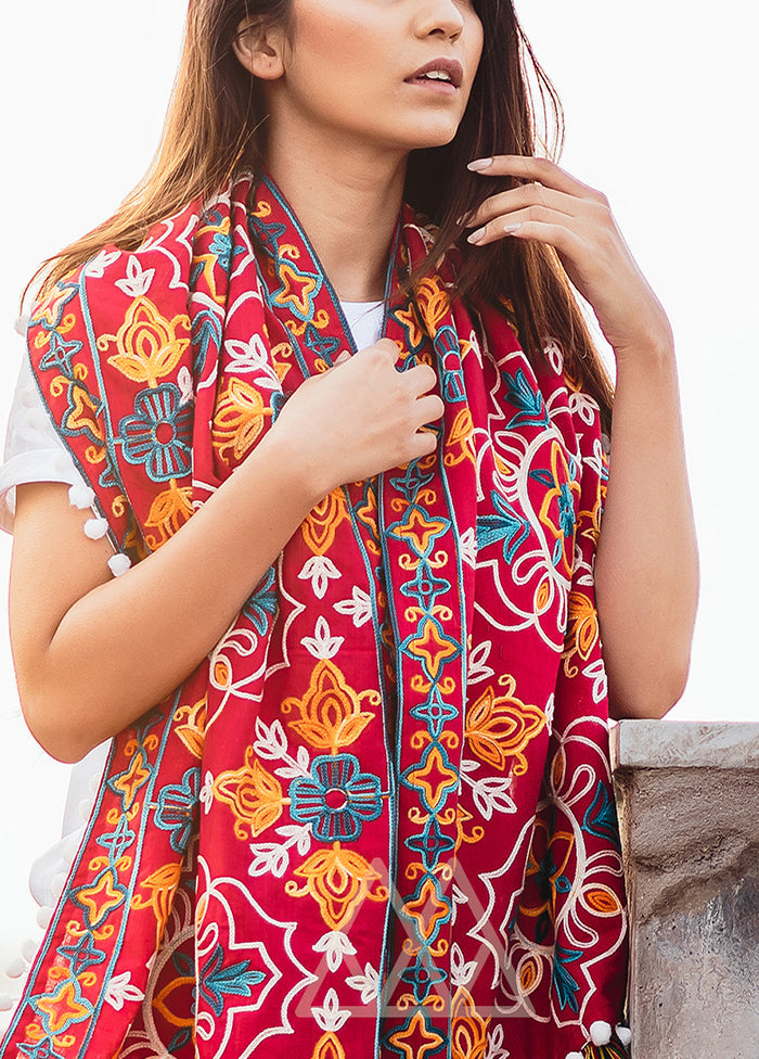 Red Khadi Scarf - Indian Silk House Agencies