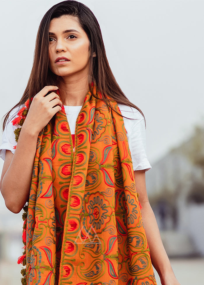 Orange Khadi Scarf - Indian Silk House Agencies