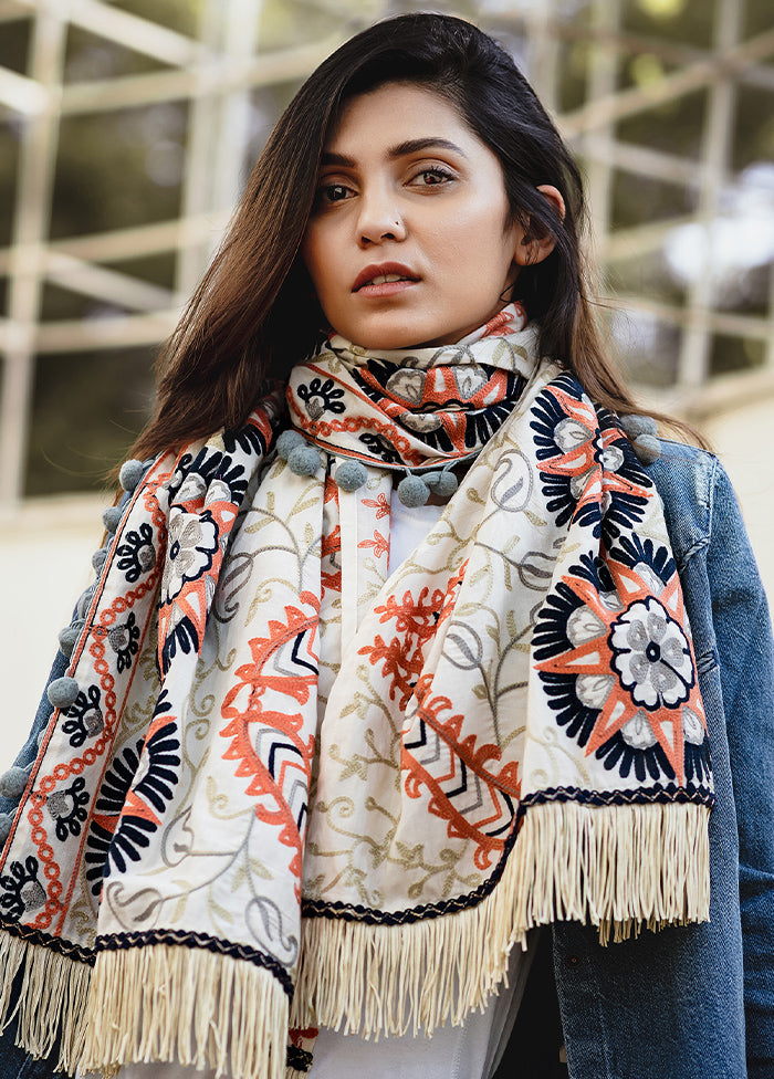 Off White Khadi Scarf - Indian Silk House Agencies