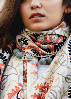 Off White Khadi Scarf - Indian Silk House Agencies