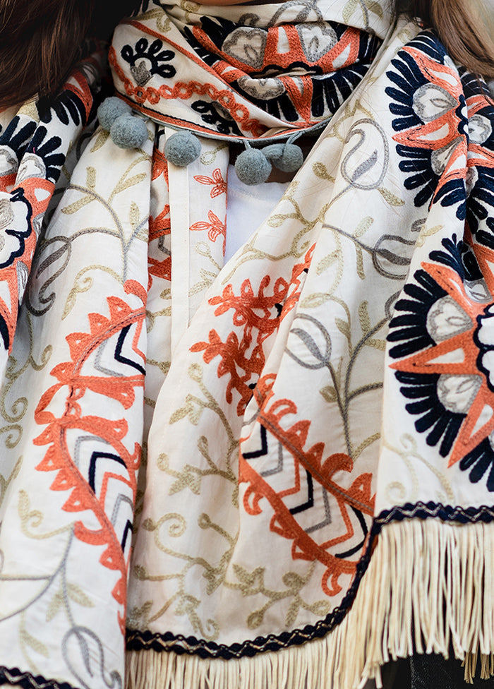 Off White Khadi Scarf - Indian Silk House Agencies