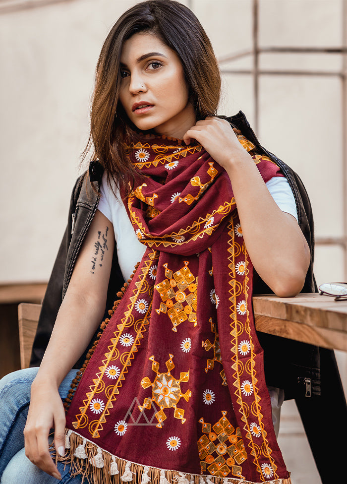 Maroon Khadi Scarf - Indian Silk House Agencies