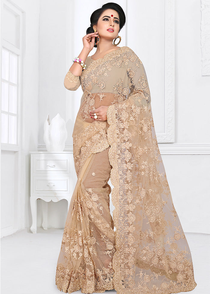 Beige Organza Saree With Blouse Piece - Indian Silk House Agencies