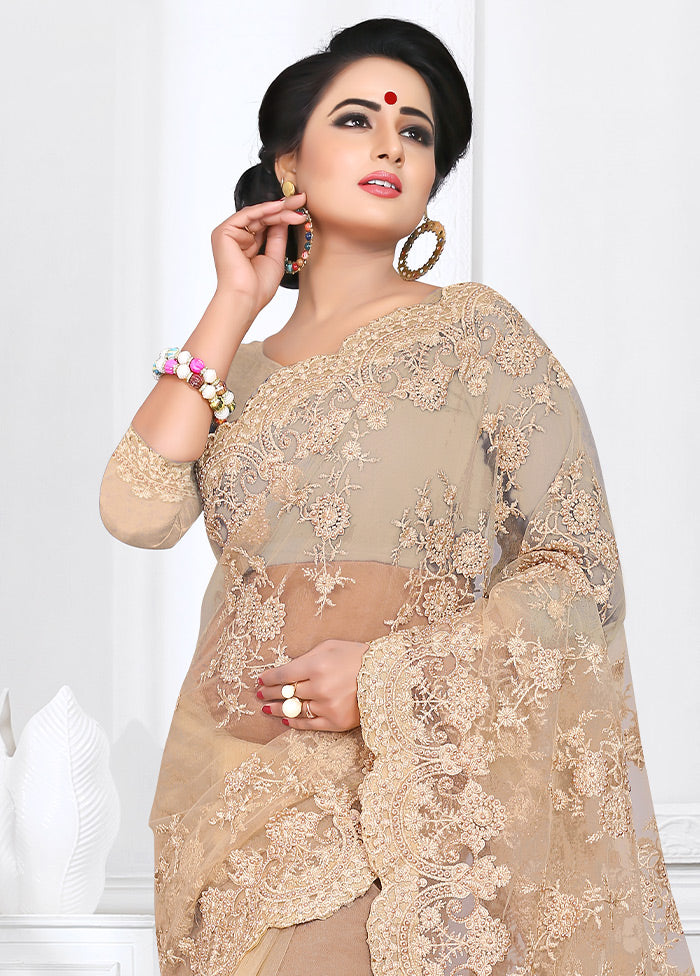 Beige Organza Saree With Blouse Piece - Indian Silk House Agencies