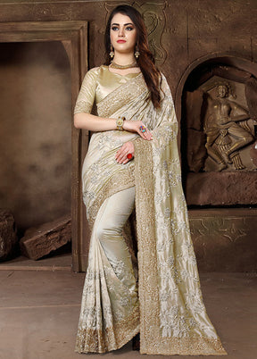 Beige Dupion Silk Saree With Blouse Piece - Indian Silk House Agencies