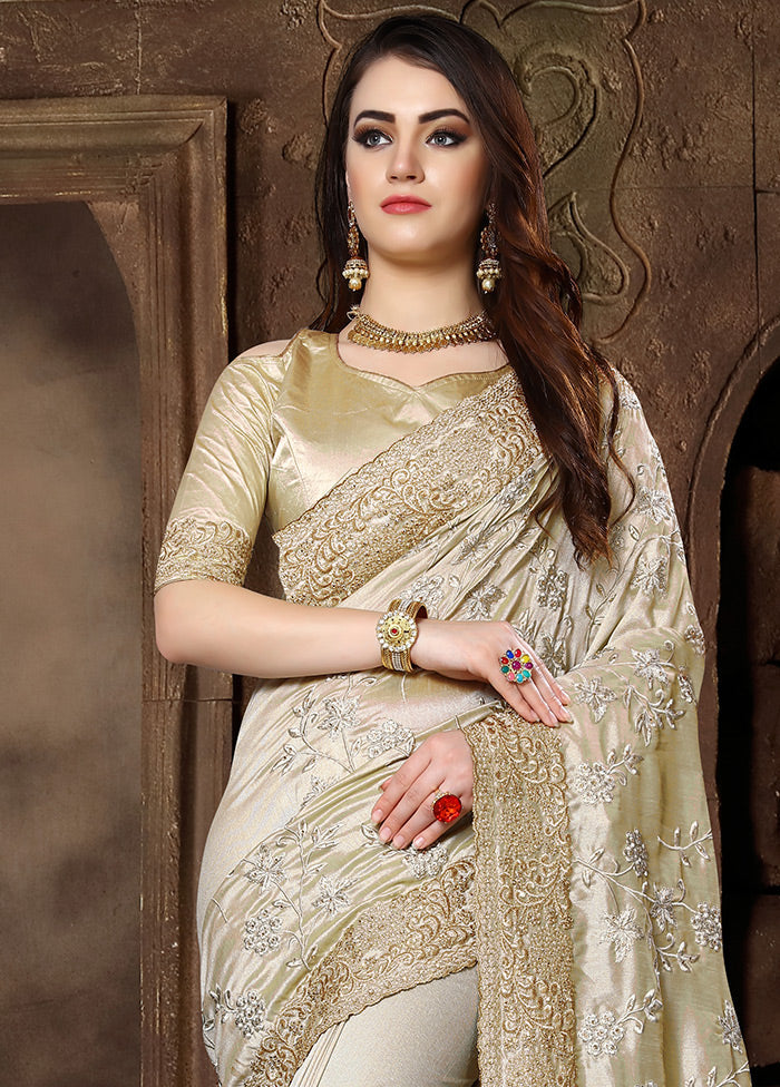 Beige Dupion Silk Saree With Blouse Piece - Indian Silk House Agencies