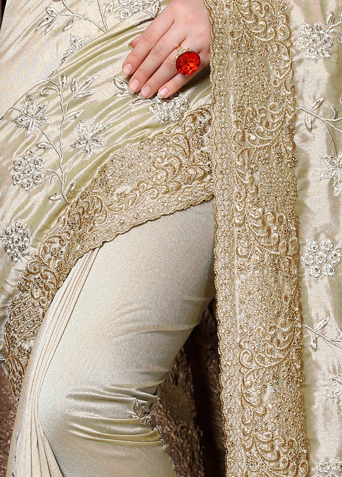 Beige Dupion Silk Saree With Blouse Piece - Indian Silk House Agencies