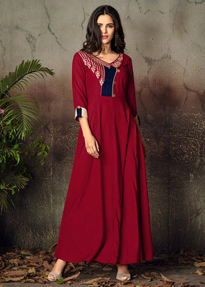 Red Readymade Rayon Gown