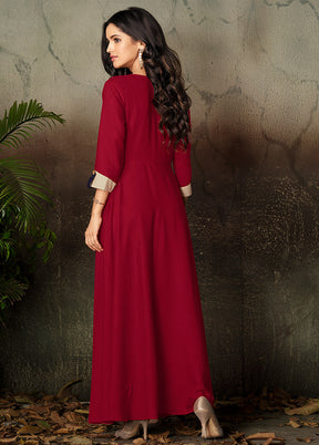 Red Readymade Rayon Gown