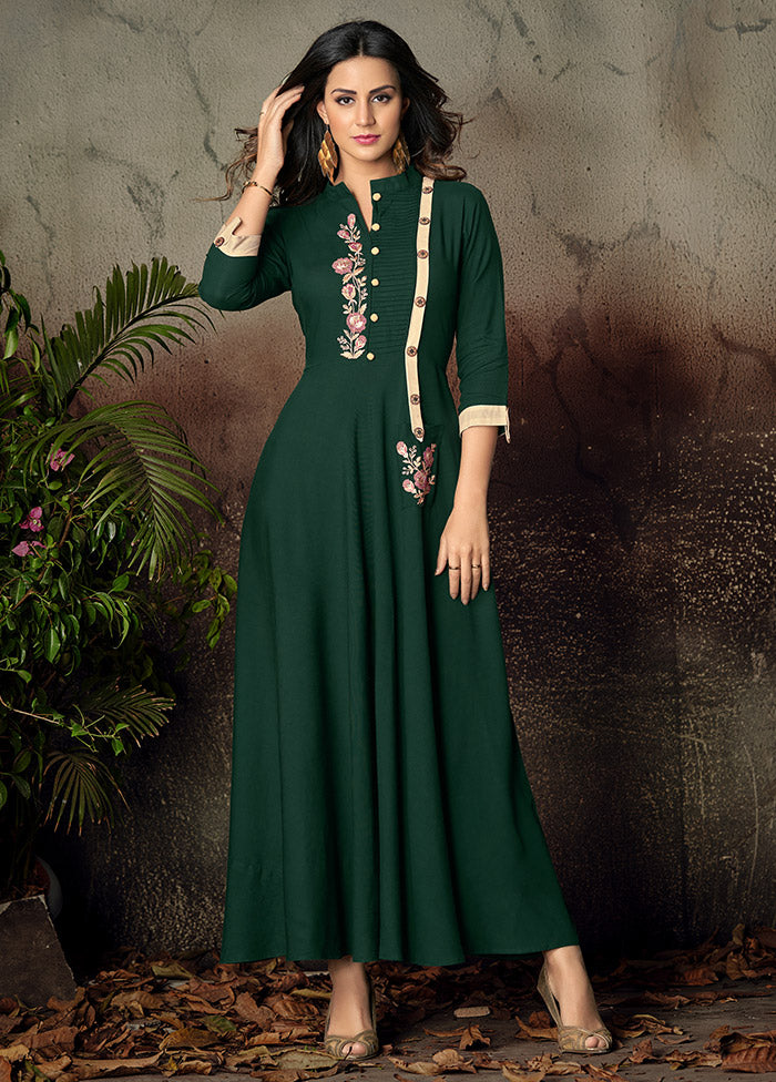 Pine Green Readymade Rayon Gown