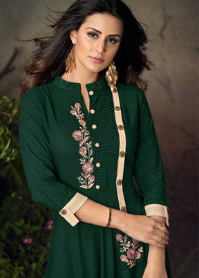 Pine Green Readymade Rayon Gown - Indian Silk House Agencies