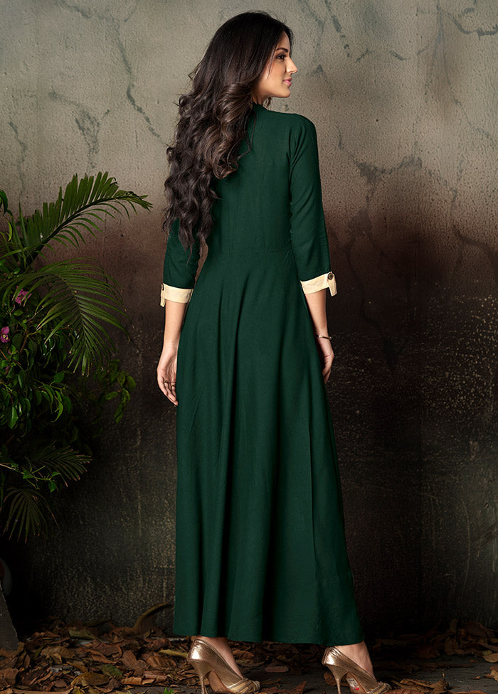 Pine Green Readymade Rayon Gown