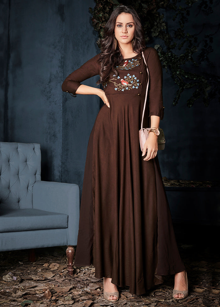 Brown Readymade Rayon Gown